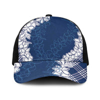Hawaii Aloha Plumeria Lei Navy Palaka Baseball Net Cap LT7 One Size Black Navy Blue - Polynesian Pride