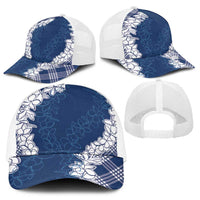 Hawaii Aloha Plumeria Lei Navy Palaka Baseball Net Cap LT7 - Polynesian Pride