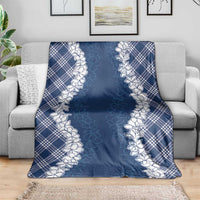 Hawaii Aloha Plumeria Lei Navy Palaka Blanket - Polynesian Pride