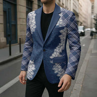 Hawaii Aloha Plumeria Lei Navy Palaka Blazer - Polynesian Pride