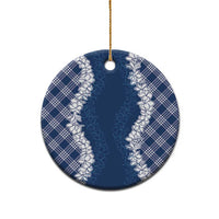Hawaii Aloha Plumeria Lei Navy Palaka Ceramic Ornament - Polynesian Pride