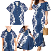 Hawaii Aloha Plumeria Lei Navy Palaka Family Matching Mermaid Dress and Hawaiian Shirt - Polynesian Pride