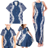 Hawaii Aloha Plumeria Lei Navy Palaka Family Matching Tank Maxi Dress and Hawaiian Shirt - Polynesian Pride