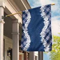 Hawaii Aloha Plumeria Lei Navy Palaka Garden Flag - Polynesian Pride