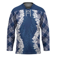 Hawaii Aloha Plumeria Lei Navy Palaka Hockey Jersey LT7 Unisex Navy Blue - Polynesian Pride