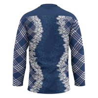 Hawaii Aloha Plumeria Lei Navy Palaka Hockey Jersey LT7 - Polynesian Pride
