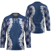 Hawaii Aloha Plumeria Lei Navy Palaka Hockey Jersey LT7 - Polynesian Pride
