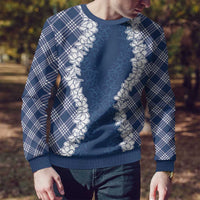 Hawaii Aloha Plumeria Lei Navy Palaka Ugly Christmas Sweater - Polynesian Pride