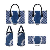 Hawaii Aloha Plumeria Lei Navy Palaka Leather Bag - Polynesian Pride