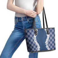 Hawaii Aloha Plumeria Lei Navy Palaka Leather Tote Bag LT7 - Polynesian Pride