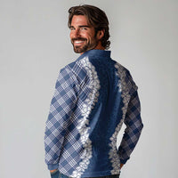 Hawaii Aloha Plumeria Lei Navy Palaka Long Sleeve Polo Shirt - Polynesian Pride