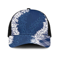 Hawaii Aloha Plumeria Lei Navy Palaka Mesh Trucker Cap LT7 One Size Black Navy Blue - Polynesian Pride