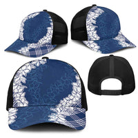 Hawaii Aloha Plumeria Lei Navy Palaka Mesh Trucker Cap LT7 - Polynesian Pride