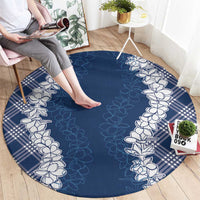 Hawaii Aloha Plumeria Lei Navy Palaka Round Carpet - Polynesian Pride