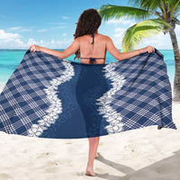 Hawaii Aloha Plumeria Lei Navy Palaka Sarong - Polynesian Pride