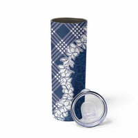 Hawaii Aloha Plumeria Lei Navy Palaka Skinny Tumbler - Polynesian Pride