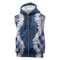 Hawaii Aloha Plumeria Lei Navy Palaka Sleeveless Zip Hoodie LT7 Navy Blue - Polynesian Pride