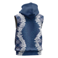 Hawaii Aloha Plumeria Lei Navy Palaka Sleeveless Zip Hoodie LT7 - Polynesian Pride