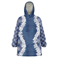 Hawaii Aloha Plumeria Lei Navy Palaka Wearable Blanket Hoodie - Polynesian Pride