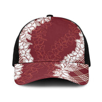 Hawaii Aloha Plumeria Lei Scarlet Palaka Baseball Net Cap LT7 One Size Black Scarlet - Polynesian Pride