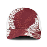 Hawaii Aloha Plumeria Lei Scarlet Palaka Baseball Net Cap LT7 One Size White Scarlet - Polynesian Pride