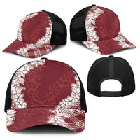 Hawaii Aloha Plumeria Lei Scarlet Palaka Baseball Net Cap LT7 - Polynesian Pride