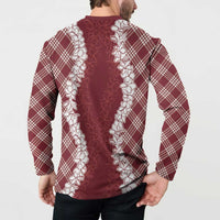 Hawaii Aloha Plumeria Lei Scarlet Palaka Button Sweatshirt LT7 - Polynesian Pride