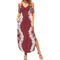 Hawaii Aloha Plumeria Lei Scarlet Palaka Family Matching Summer Maxi Dress and Hawaiian Shirt - Polynesian Pride