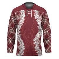 Hawaii Aloha Plumeria Lei Scarlet Palaka Hockey Jersey LT7 Unisex Scarlet - Polynesian Pride