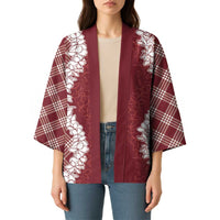 Hawaii Aloha Plumeria Lei Scarlet Palaka Kimono LT7 - Polynesian Pride