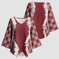 Hawaii Aloha Plumeria Lei Scarlet Palaka Kimono Sleeve Blouse LT7 - Polynesian Pride
