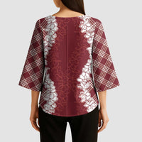 Hawaii Aloha Plumeria Lei Scarlet Palaka Kimono Sleeve Blouse LT7 - Polynesian Pride