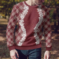 Hawaii Aloha Plumeria Lei Scarlet Palaka Ugly Christmas Sweater - Polynesian Pride