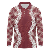 Hawaii Aloha Plumeria Lei Scarlet Palaka Long Sleeve Polo Shirt LT7 Scarlet - Polynesian Pride