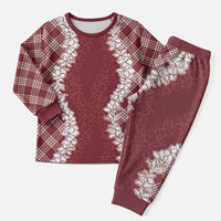Hawaii Aloha Plumeria Lei Scarlet Palaka Christmas Pajama Set LT7 Men Scarlet - Polynesian Pride