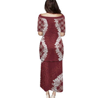 Hawaii Aloha Plumeria Lei Scarlet Palaka Puletasi - Polynesian Pride