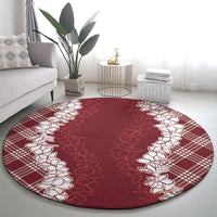 Hawaii Aloha Plumeria Lei Scarlet Palaka Round Carpet - Polynesian Pride