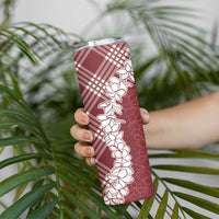 Hawaii Aloha Plumeria Lei Scarlet Palaka Skinny Tumbler - Polynesian Pride
