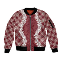 Hawaii Aloha Plumeria Lei Scarlet Palaka Sleeve Zip Bomber Jacket - Polynesian Pride