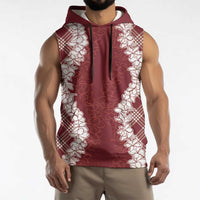 Hawaii Aloha Plumeria Lei Scarlet Palaka Sleeveless Hoodie LT7 - Polynesian Pride