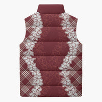 Hawaii Aloha Plumeria Lei Scarlet Palaka Sleeveless Puffer Jacket LT7 - Polynesian Pride
