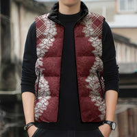 Hawaii Aloha Plumeria Lei Scarlet Palaka Sleeveless Puffer Jacket LT7 - Polynesian Pride