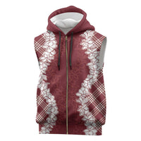Hawaii Aloha Plumeria Lei Scarlet Palaka Sleeveless Zip Hoodie LT7 Scarlet - Polynesian Pride