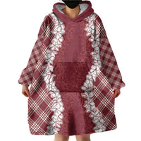 Hawaii Aloha Plumeria Lei Scarlet Palaka Wearable Blanket Hoodie - Polynesian Pride