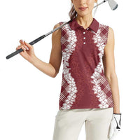 Hawaii Aloha Plumeria Lei Scarlet Palaka Women Sleeveless Polo Shirt LT7 - Polynesian Pride