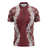 Hawaii Aloha Plumeria Lei Scarlet Palaka Zipper Polo Shirt LT7 Scarlet - Polynesian Pride