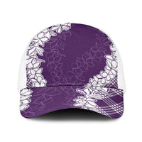 Hawaii Aloha Plumeria Lei Violet Palaka Baseball Net Cap LT7 One Size White Violet - Polynesian Pride
