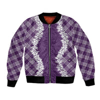 Hawaii Aloha Plumeria Lei Violet Palaka Bomber Jacket - Polynesian Pride