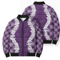 Hawaii Aloha Plumeria Lei Violet Palaka Bomber Puffer Jacket LT7 - Polynesian Pride