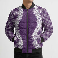 Hawaii Aloha Plumeria Lei Violet Palaka Bomber Puffer Jacket LT7 - Polynesian Pride
